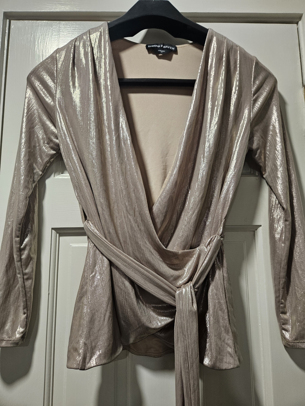 bebe Metallic Taupe Wrap Blazer